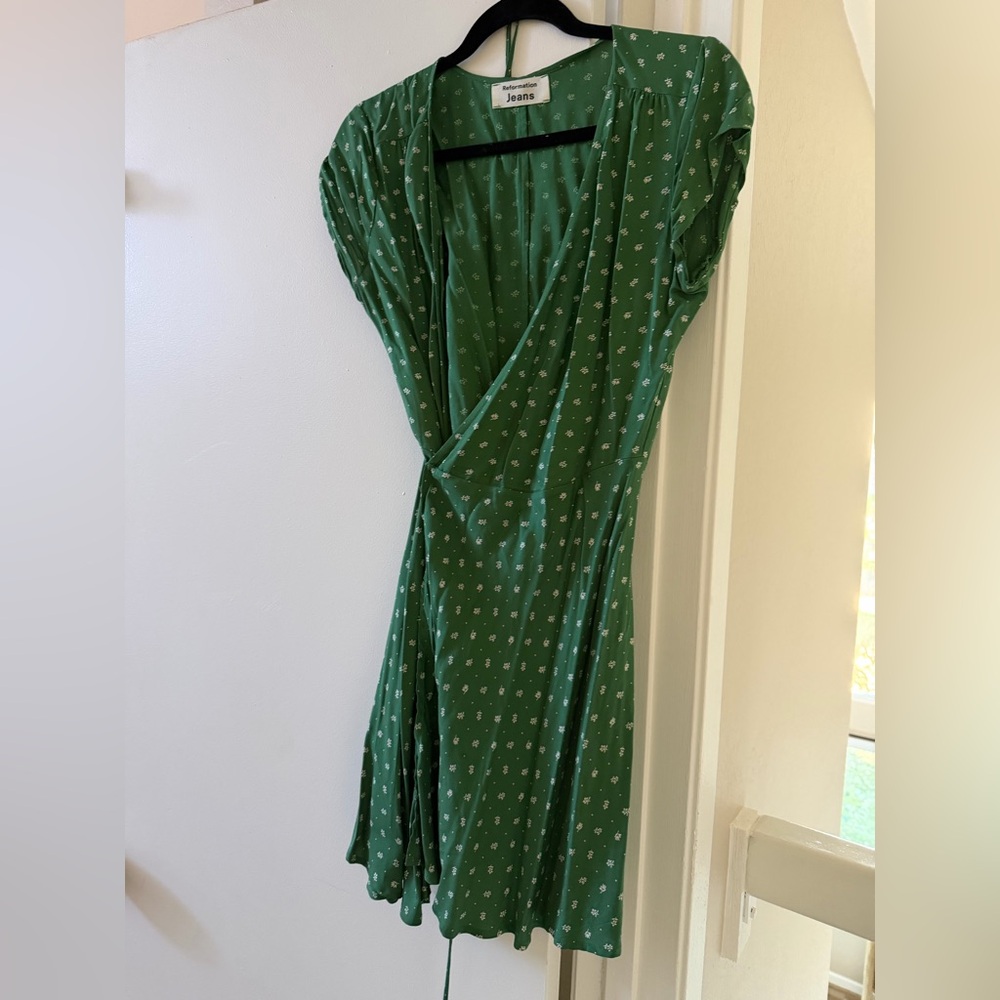 Reformation Green Polka Dot Midi Dress